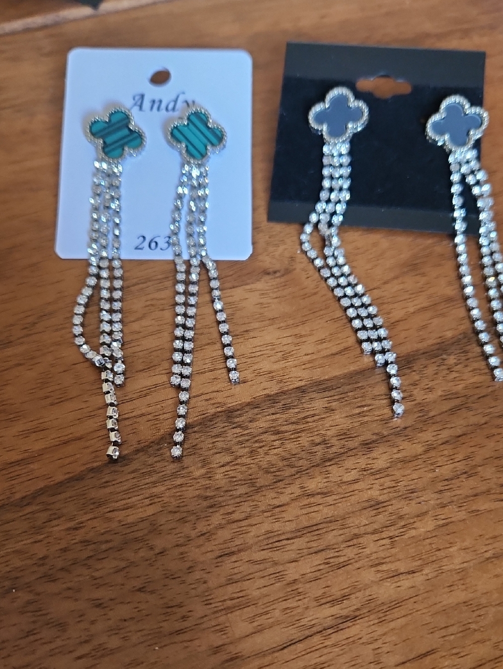 AND Teal Clover Drop Earrings with Crystal Chains